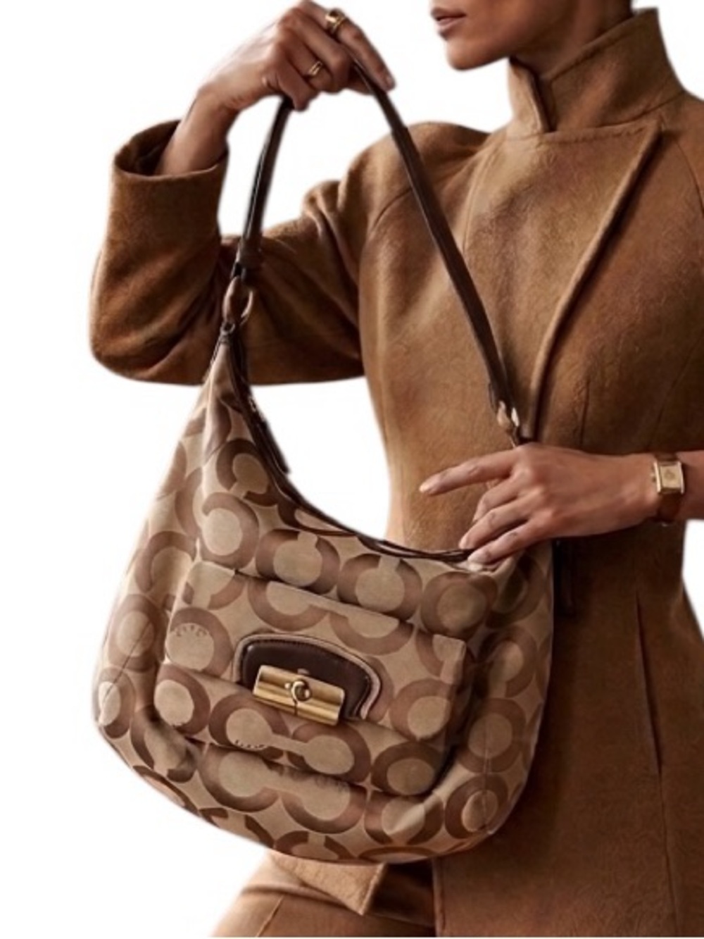 Coach | Op Art Signature Hobo Shoulder Bag Flap Pocket Canvas Leather